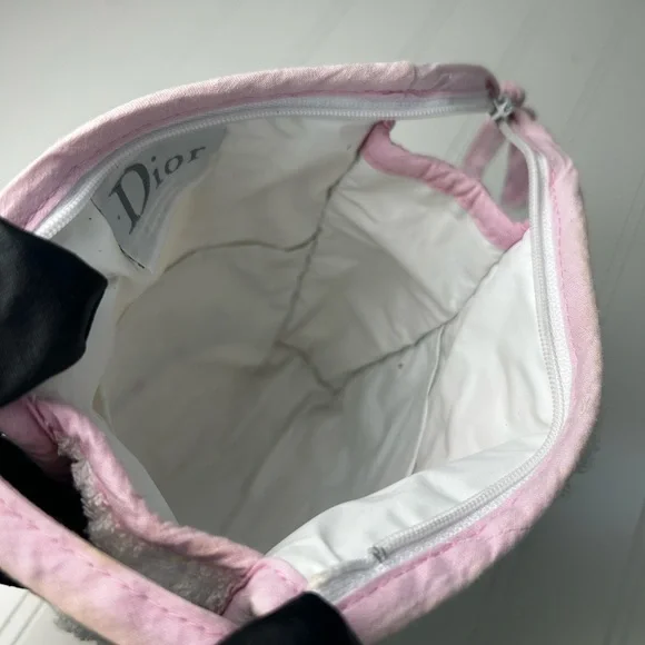 White Fluffy “I love Dior” White and Pink Dior Nylon TerryClothed Cosmetic Bag